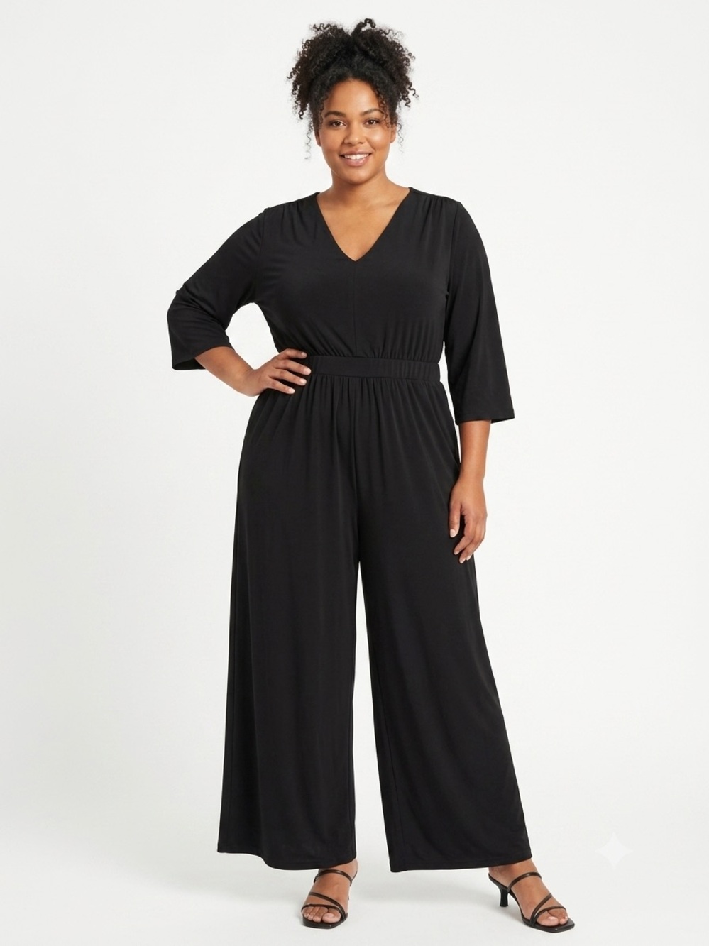 Plus-Size Black V-Neck Wide-Leg Jumpsuit - XL